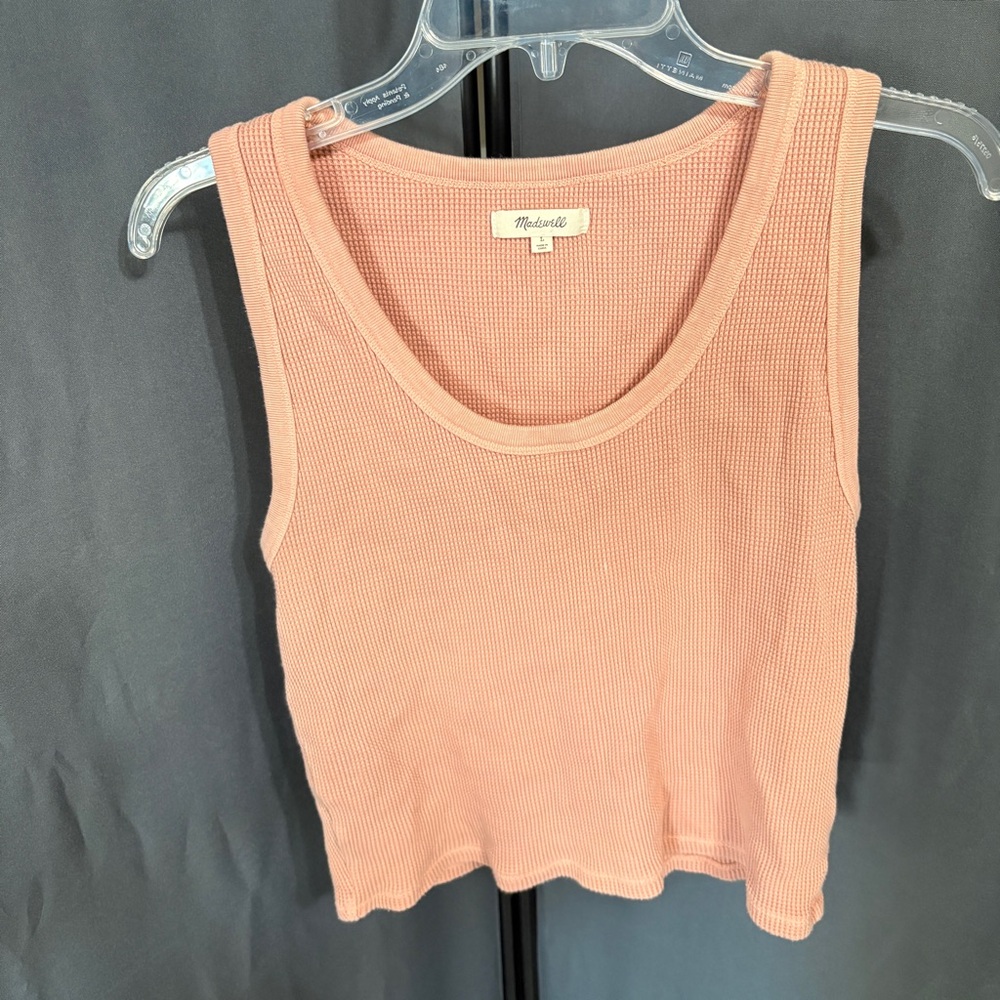 Madewell Waffle Knit Scoop Neck Tank Top Size L Dusty Rose Pink Thermal Crop